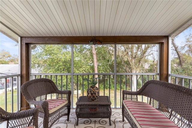 sunroom with wood ceiling