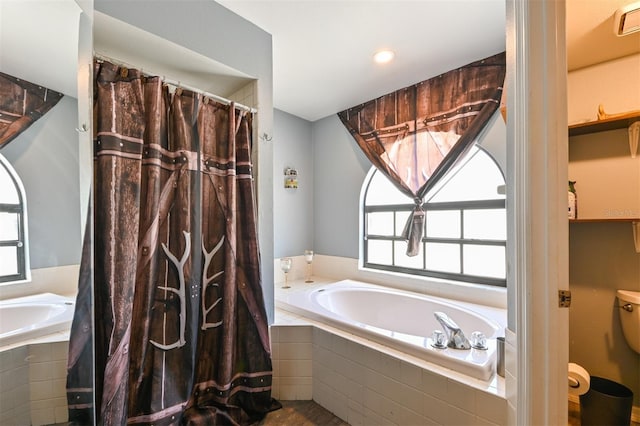 full bathroom featuring a healthy amount of sunlight and a garden tub