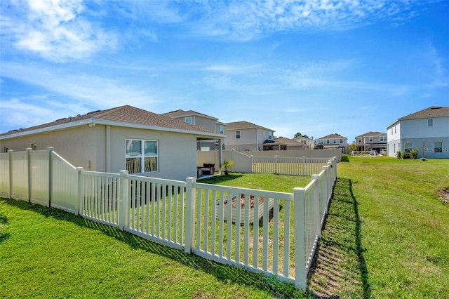 view of yard with a residential view and a fenced backyard