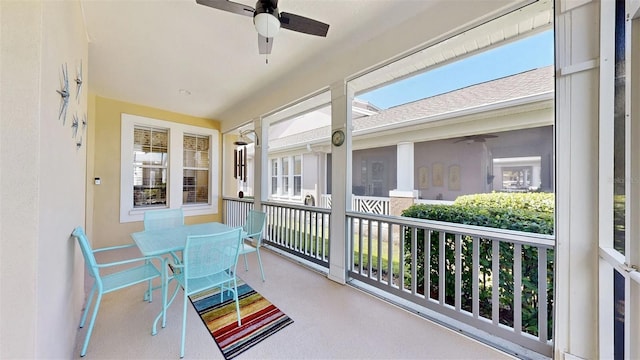 balcony with a ceiling fan