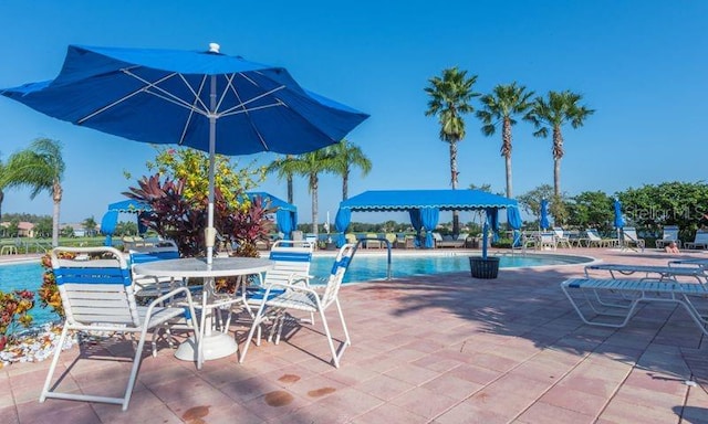 pool with a patio area