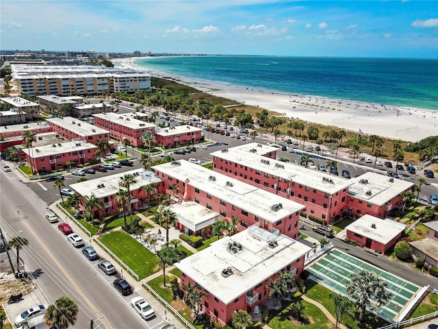 drone / aerial view with a view of the beach and a water view