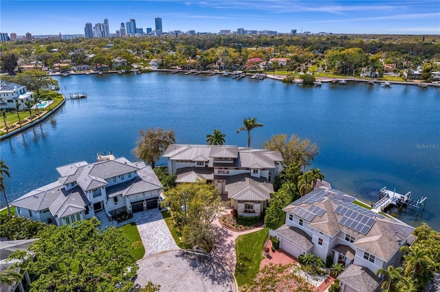 aerial view featuring a water view