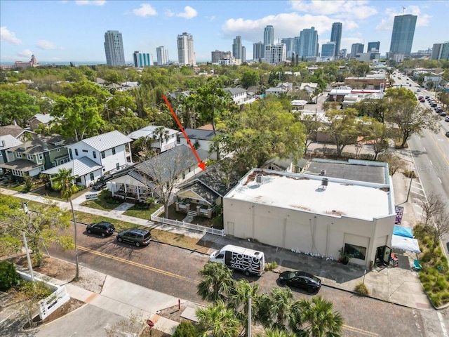 bird's eye view with a city view