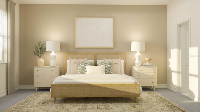 bedroom with baseboards and carpet floors