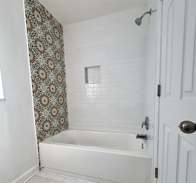 full bathroom featuring tile patterned flooring, shower / tub combination, and baseboards