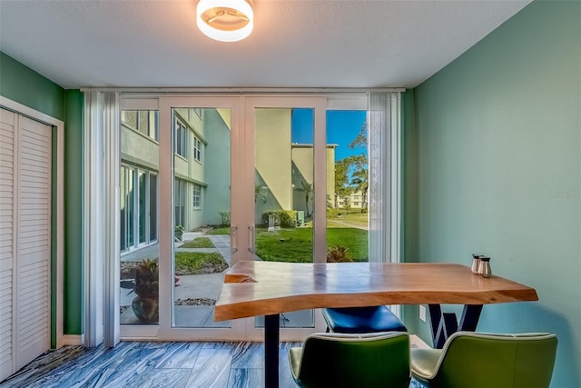 entryway with a wall of windows and wood finished floors