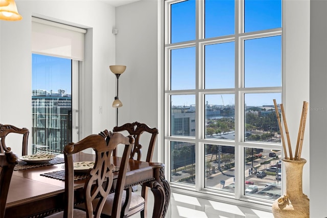 dining space with a view of city