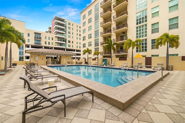 pool with a patio