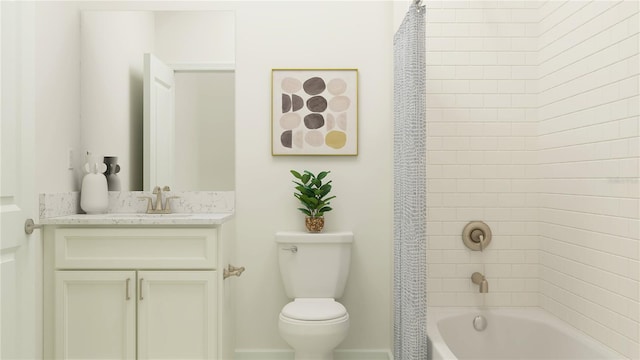 bathroom featuring vanity, toilet, and shower / bath combo