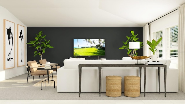 living area featuring lofted ceiling