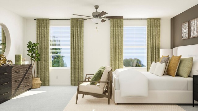 carpeted bedroom with multiple windows