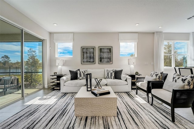 living area featuring recessed lighting and wood finished floors