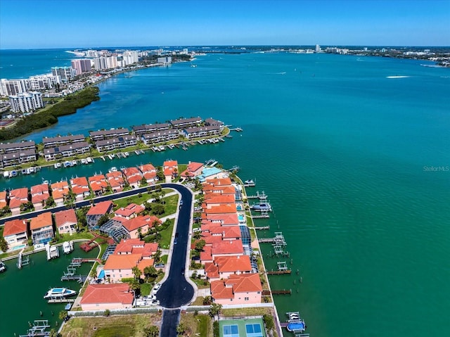 aerial view with a water view