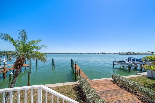 dock area with a water view