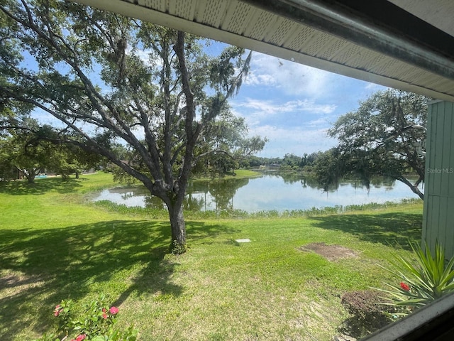 view of yard with a water view