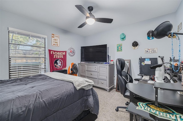 bedroom with carpet floors and ceiling fan