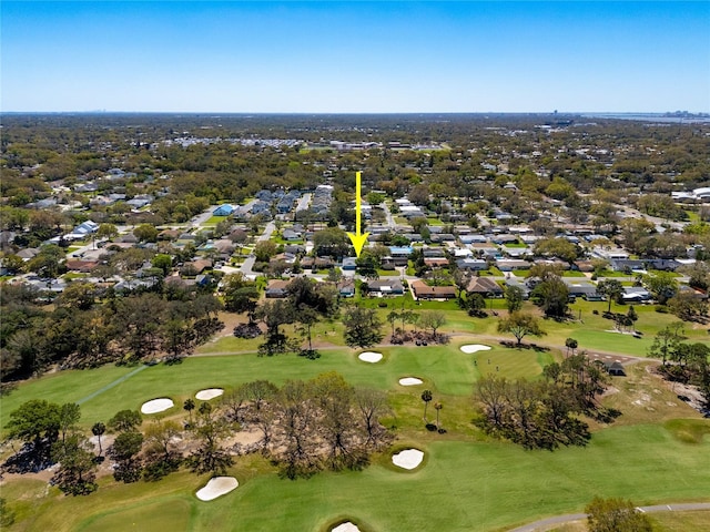 drone / aerial view featuring a residential view and view of golf course