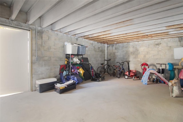 basement with concrete block wall