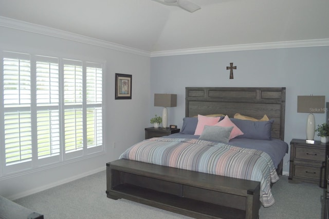 bedroom featuring baseboards, carpet, and ornamental molding