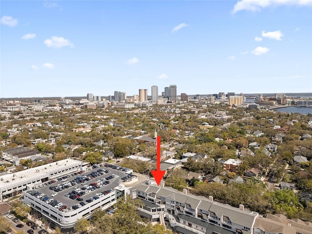 drone / aerial view with a view of city and a water view