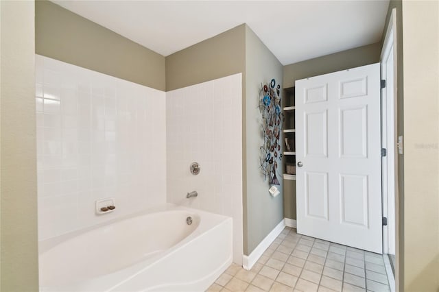 full bath with tile patterned floors, baseboards, a tub, and walk in shower