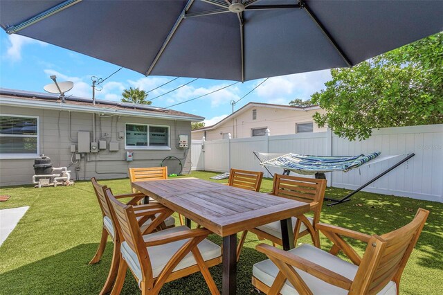 view of patio featuring outdoor dining space and a fenced backyard