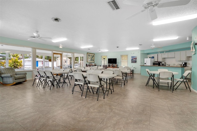 dining space with visible vents and ceiling fan