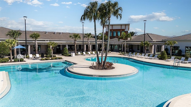 pool with a patio