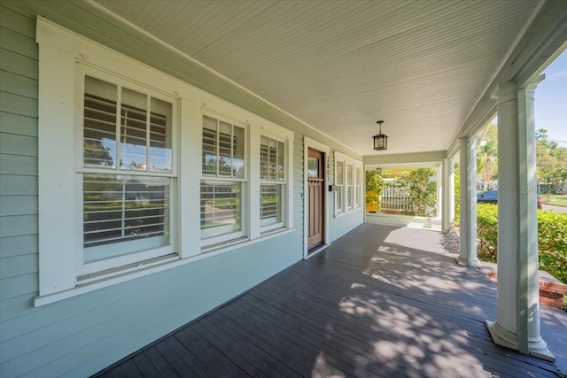 deck featuring a porch