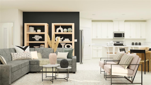 living area featuring light tile patterned flooring