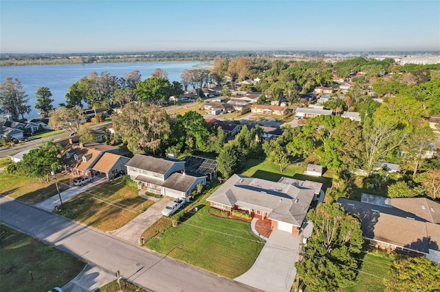 aerial view with a residential view and a water view