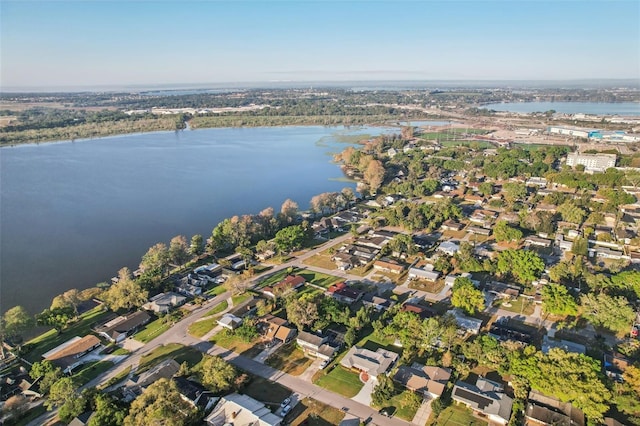 aerial view featuring a water view and a residential view