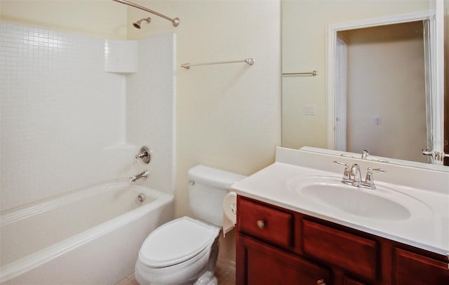 full bathroom featuring shower / washtub combination, toilet, and vanity