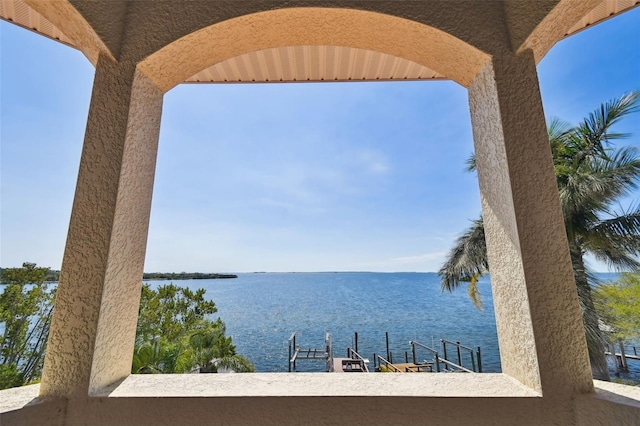 view of water feature featuring a dock