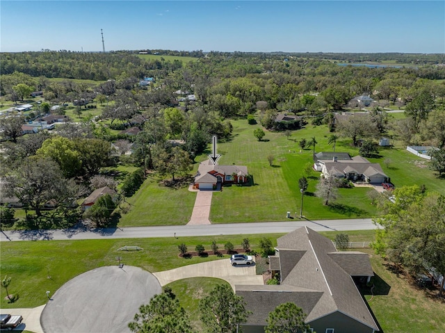 bird's eye view featuring a view of trees