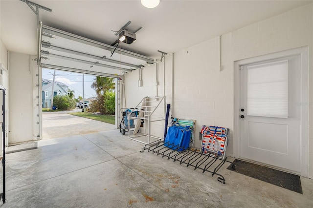 garage with a garage door opener