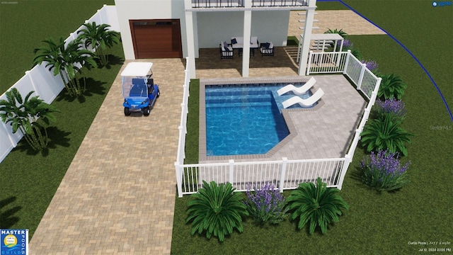 view of pool with a patio, a fenced backyard, and a fenced in pool