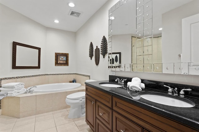 full bath featuring a sink, visible vents, a garden tub, and tile patterned floors