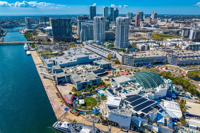 bird's eye view featuring a city view and a water view