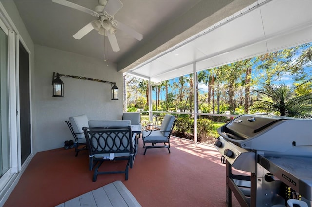 sunroom / solarium with ceiling fan