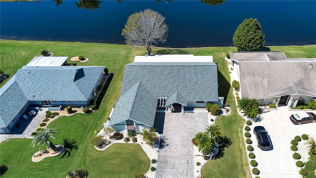 bird's eye view featuring a water view