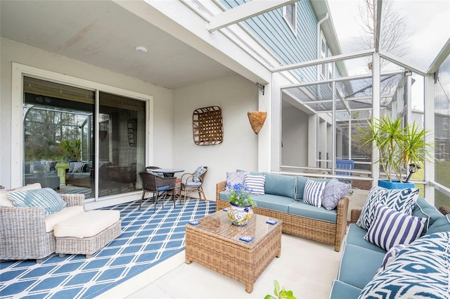 view of patio / terrace with outdoor lounge area and a lanai