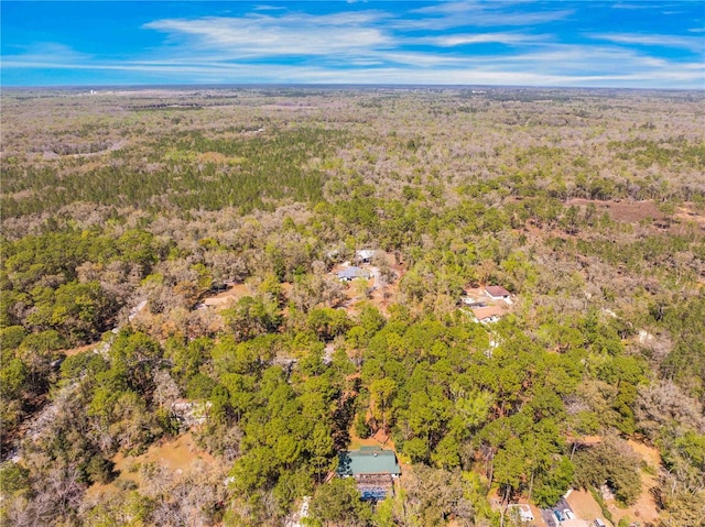 bird's eye view with a wooded view