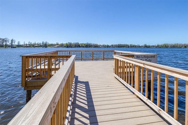 dock area featuring a water view