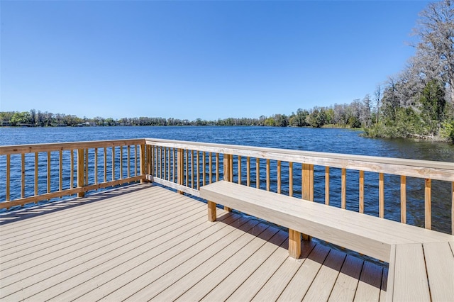 view of dock with a deck with water view