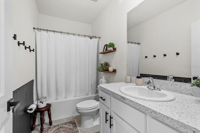 33064 Tulip Petal Ln, Wesley Chapel, FL 33545 - full bathroom with vanity, shower / bath combination with curtain, and tile patterned floors