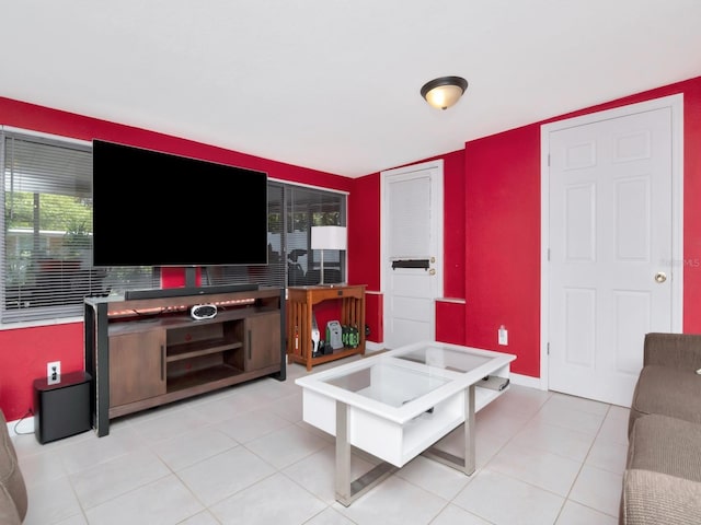 living area with light tile patterned flooring