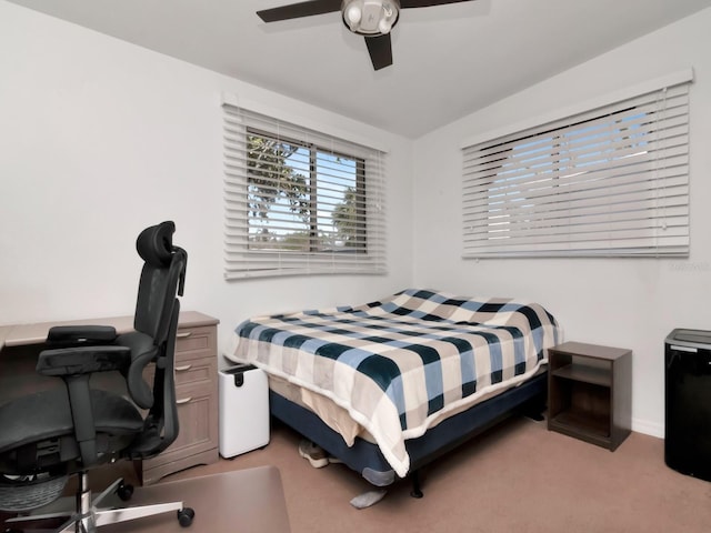 bedroom featuring carpet floors and ceiling fan