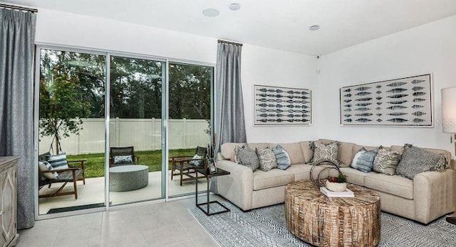 living room featuring tile patterned floors